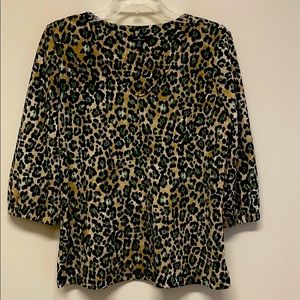 NWOT Jules & Leopold tan with green & black leopard spots the neck top